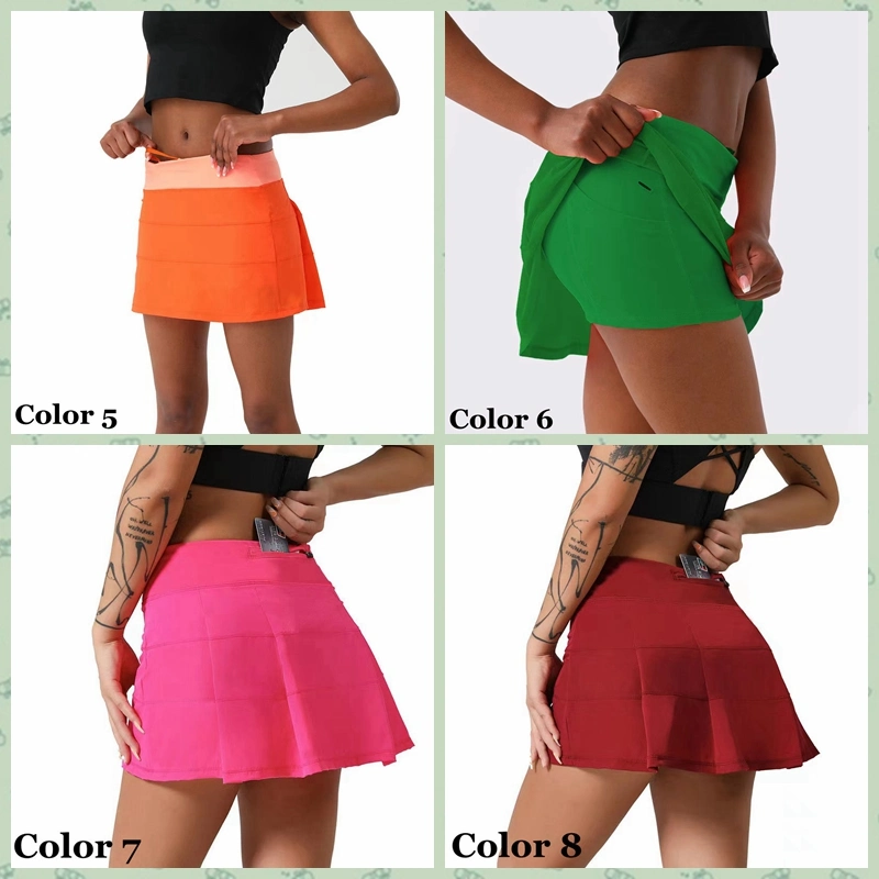 Solid Color Plus Size Elastic Quick Dry High Waist Pleated Tennis Skirts Women Athletic Golf Running Skirt Apparel with Pockets