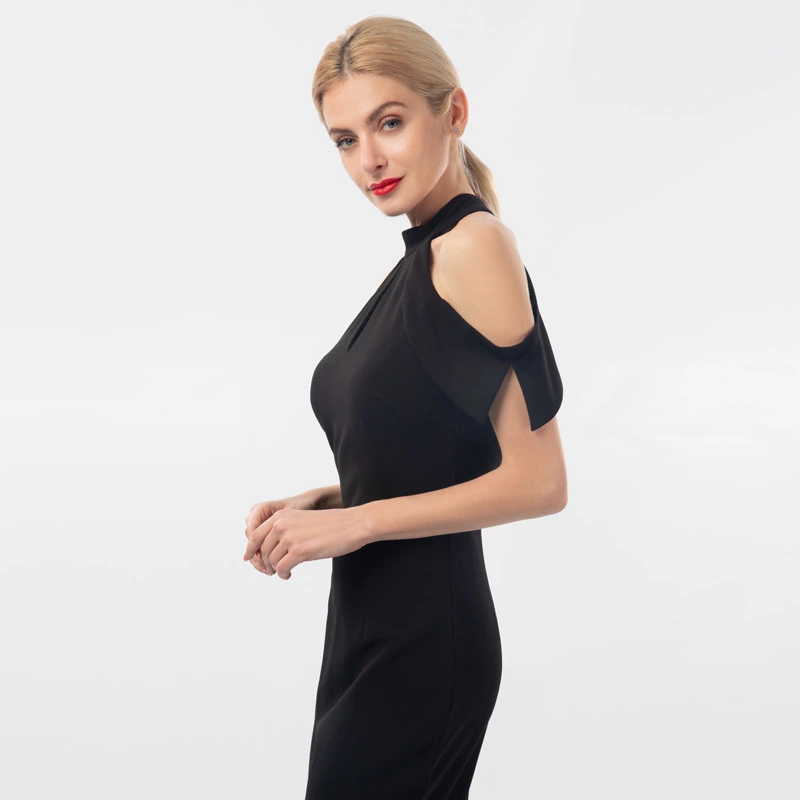 Women Slim Knit Crepe Butterfly Sleeve Elegant Keyhole Apparel Dress